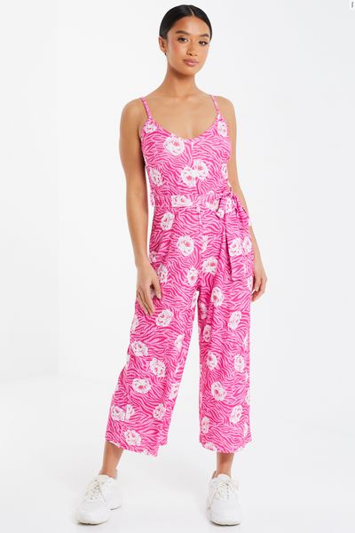 Petite Pink Floral Culotte Jumpsuit